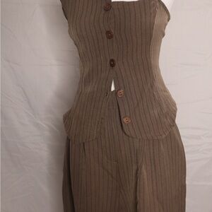 Brown Pinstripe Button-Up Vest